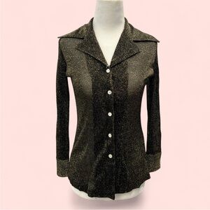 Glittery Black and Gold Button-Up Blouse